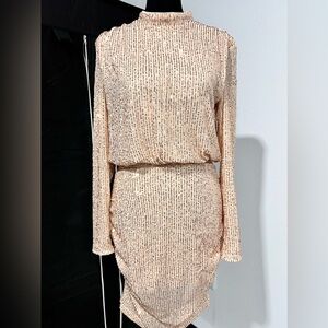 SHEIN mock neck ruched sequins dress; champagne color